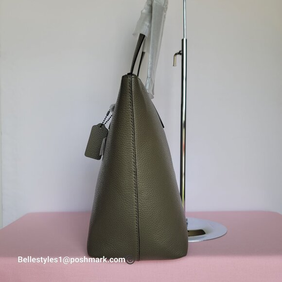 COACH Taylor Polished Pebbled Leather Large Tote- Army Green color ⭐ - Picture 6 of 16